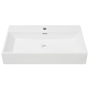 Chiuvetă baie, orificiu robinet, ceramică, 76x42,5x14,5 cm, alb - Img 3
