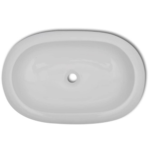 Chiuvetă de baie cu robinet mixer, ceramic, oval, alb - Img 5