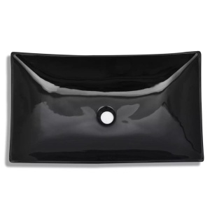 Chiuvetă de baie din ceramică, dreptunghiulară, negru - Img 3