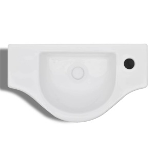 Chiuvetă de baie din ceramică, gaură pentru robinet și preaplin, alb - Img 6