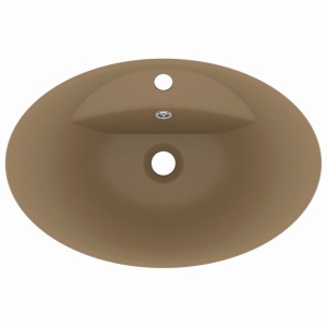Chiuvetă lux cu preaplin, crem mat, 58,5x39 cm ceramică, oval - Img 4