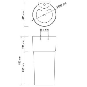Chiuvetă rotundă din ceramică cu stativ și preaplin, alb - Img 6