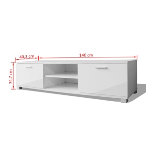 Comodă TV, alb extralucios, 140 x 40,3 x 34,7 cm - Img 5