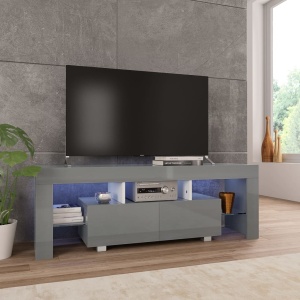 Comodă TV cu lumini LED, gri extralucios, 130x35x45 cm