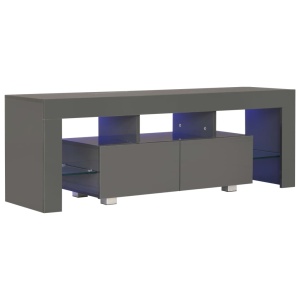 Comodă TV cu lumini LED, gri extralucios, 130x35x45 cm - Img 2