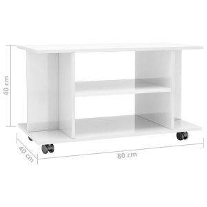 Comodă TV cu rotile, alb foarte lucios, 80 x 40 x 40 cm, PAL - Img 5