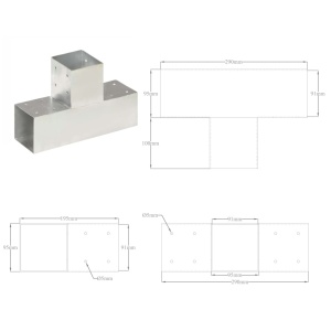 Conectori de grindă, 4 buc, formă T, 91x91 mm, metal galvanizat - Img 7