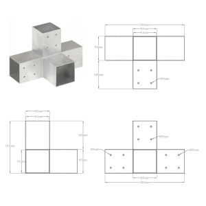 Conectori de grindă, formă X, 4 buc, 81x81 mm, metal galvanizat - Img 7