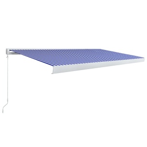 Copertină manuală tip casetă, albastru și alb, 500 x 300 cm - Img 2