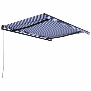 Copertină retractabilă manual, albastru și alb, 450x300 cm - Img 3