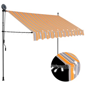 Copertină retractabilă manual cu LED, galben &amp; albastru, 300 cm