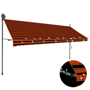 Copertină retractabilă manual cu LED, portocaliu &amp; maro, 400 cm