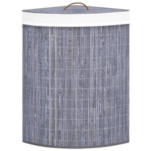 Coș de rufe din bambus, pentru colț, gri, 60 L - Img 4
