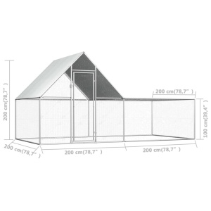 Coteț de găini, 4 x 2 x 2 m, oțel galvanizat - Img 5
