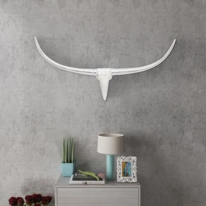 Decorațiune pentru perete tip cap de taur, aluminiu, 96 cm, Argintiu
