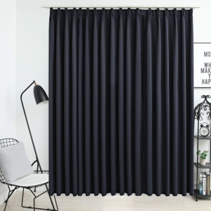 Draperie opacă, negru, 290 x 245 cm, cu cârlige