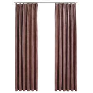 Draperii opace 2 buc. roz antichizat 140x175 cm catifea cârlige - Img 2
