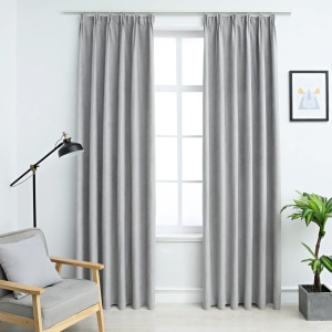 Draperii opace cu cârlige, 2 buc., gri, 140 x 175 cm