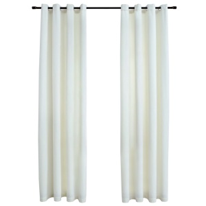 Draperii opace cu inele, 2 buc., crem, 140 x 245 cm, catifea - Img 2
