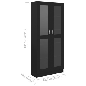 Dulap cu vitrină, negru, 82,5 x 30,5 x 185,5 cm, PAL - Img 7