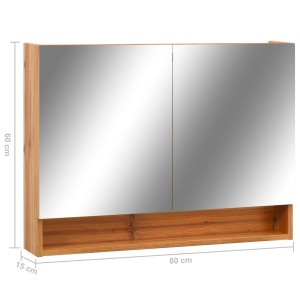 Dulap de baie cu oglindă și LED-uri, stejar 80 x 15 x 60 cm MDF - Img 7