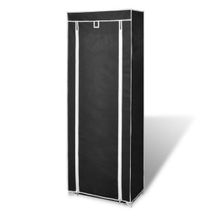 Dulap pantofi cu husă din material textil 57 x 29 x 162 cm, Negru - Img 3