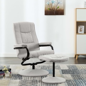 Fotoliu rabatabil cu taburet, gri deschis, material textil