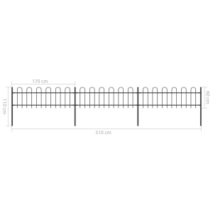 Gard de grădină cu vârf curbat, negru, 5,1 x 0,6 m, oțel - Img 5