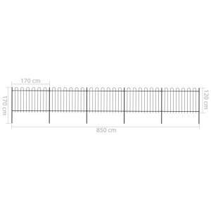 Gard de grădină cu vârf curbat, negru, 8,5 x 1,2 m, oțel - Img 5