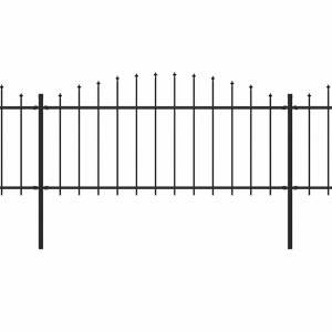 Gard de grădină cu vârf suliță, negru, (0,5-0,75) x 5,1 m, oțel - Img 2