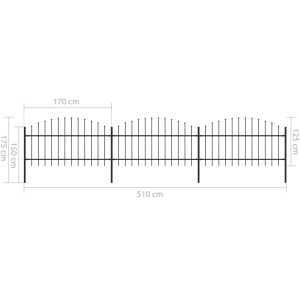 Gard de grădină cu vârf suliță, negru, (1-1,25) x 5,1 m, oțel - Img 5