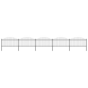 Gard de grădină cu vârf suliță, negru, (1,25-1,5)x8,5 m oțel