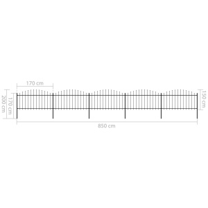 Gard de grădină cu vârf suliță, negru, (1,25-1,5)x8,5 m oțel - Img 5