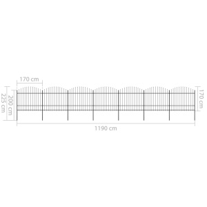 Gard de grădină cu vârf suliță, negru, (1,5-1,75)x11,9 m oțel - Img 5