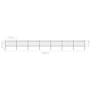 Gard de grădină cu vârf suliță, negru, 11,9 x 1 m, oțel - Img 5