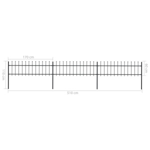 Gard de grădină cu vârf suliță, negru, 5,1 x 0,6 m, oțel - Img 5