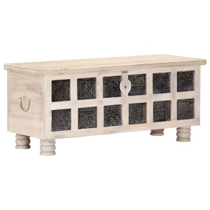 Ladă de depozitare, alb, 110x40x45 cm, lemn masiv de acacia - Img 11
