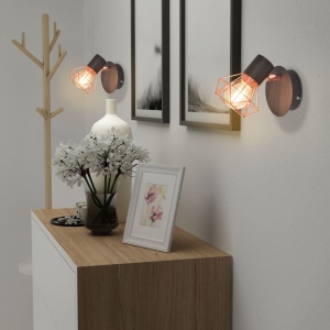 Lampă de perete 2 buc, E14, negru și arămiu - Img 2