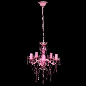 Lustră roz de cristal artificial cu 5 becuri - Img 2