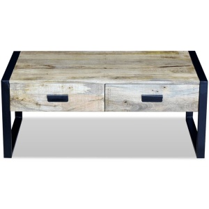 Masă cafea cu 2 sertare din lemn solid de mango, 100x60x40 cm - Img 5