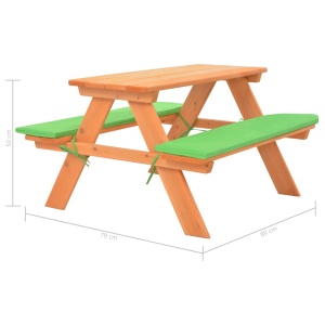 Masă cu bănci pentru picnic copii 89x79x50cm lemn masiv brad - Img 5