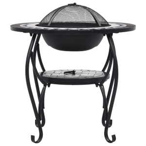 Masă cu vatră de foc, mozaic, negru și alb, 68 cm, ceramică - Img 8