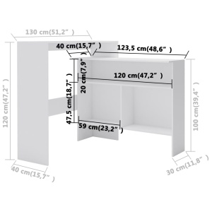 Masă de bar cu 2 blaturi, alb, 130x40x120 cm - Img 10