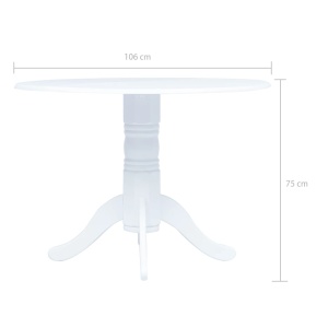 Masă de bucătărie, alb, 106 cm, lemn masiv de hevea - Img 5