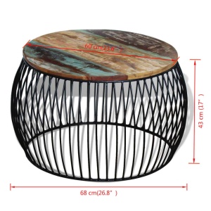 Masă de cafea rotundă, lemn reciclat de esență tare, 68x43 cm - Img 6