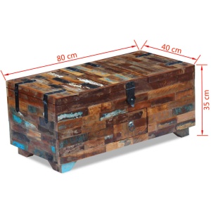 Masă de cafea tip cufăr, lemn solid reciclat, 80 x 40 x 35 cm - Img 9