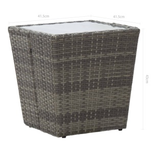 Masă de ceai gri 41,5x41,5x43 cm poliratan sticlă securizată - Img 5