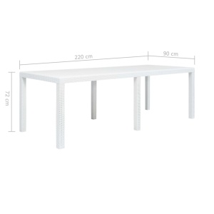 Masă de grădină, albă, 220x90x72 cm, plastic, aspect ratan - Img 5