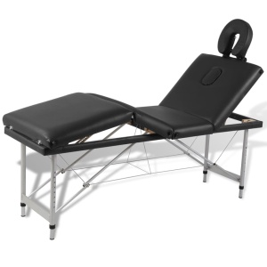 Masă de masaj pliabilă 4 părți cadru din aluminiu Negru