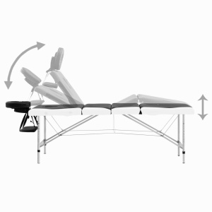 Masă pliabilă de masaj, 4 zone, aluminiu, negru și alb - Img 4